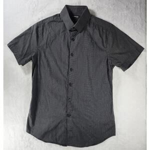 XS Express Men’s Slim Button Up Short Sleeve Shirt Gray Striped Top Extra Small